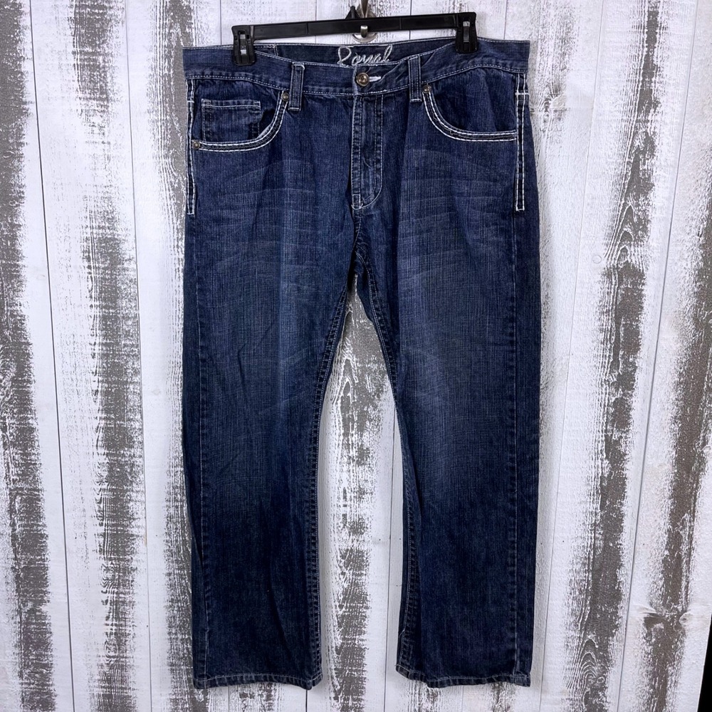 Royal Premium Jeans Men's 38x30 Thick Stitch Straight Leg Denim Dark‎ Wash